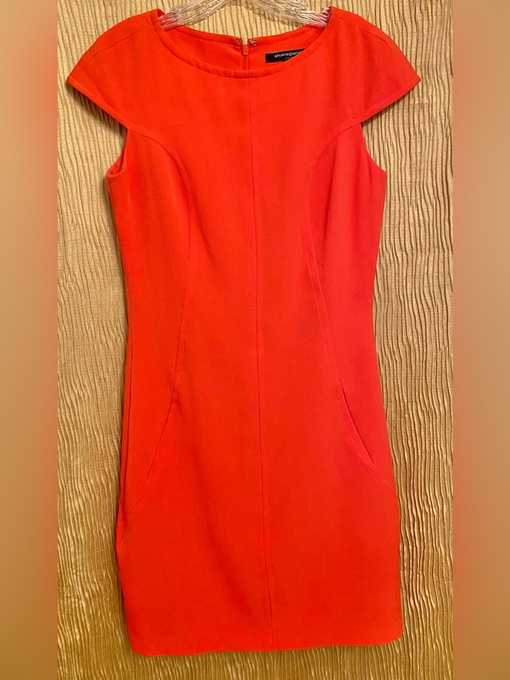 Sharagano Bright Red Cap-Sleeve Sheath Midi Dress